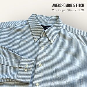 90s / Y2K Abercrombie & Fitch Men's Blue Oxford Striped Button-Up Shirt